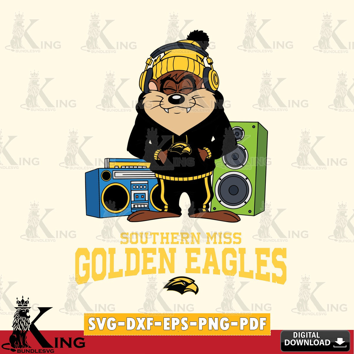Southern Miss Golden Eagles Taz Hip Hop SVG file, Cut file , Digital Download , Instant Download, Taz svg, NCAA svg