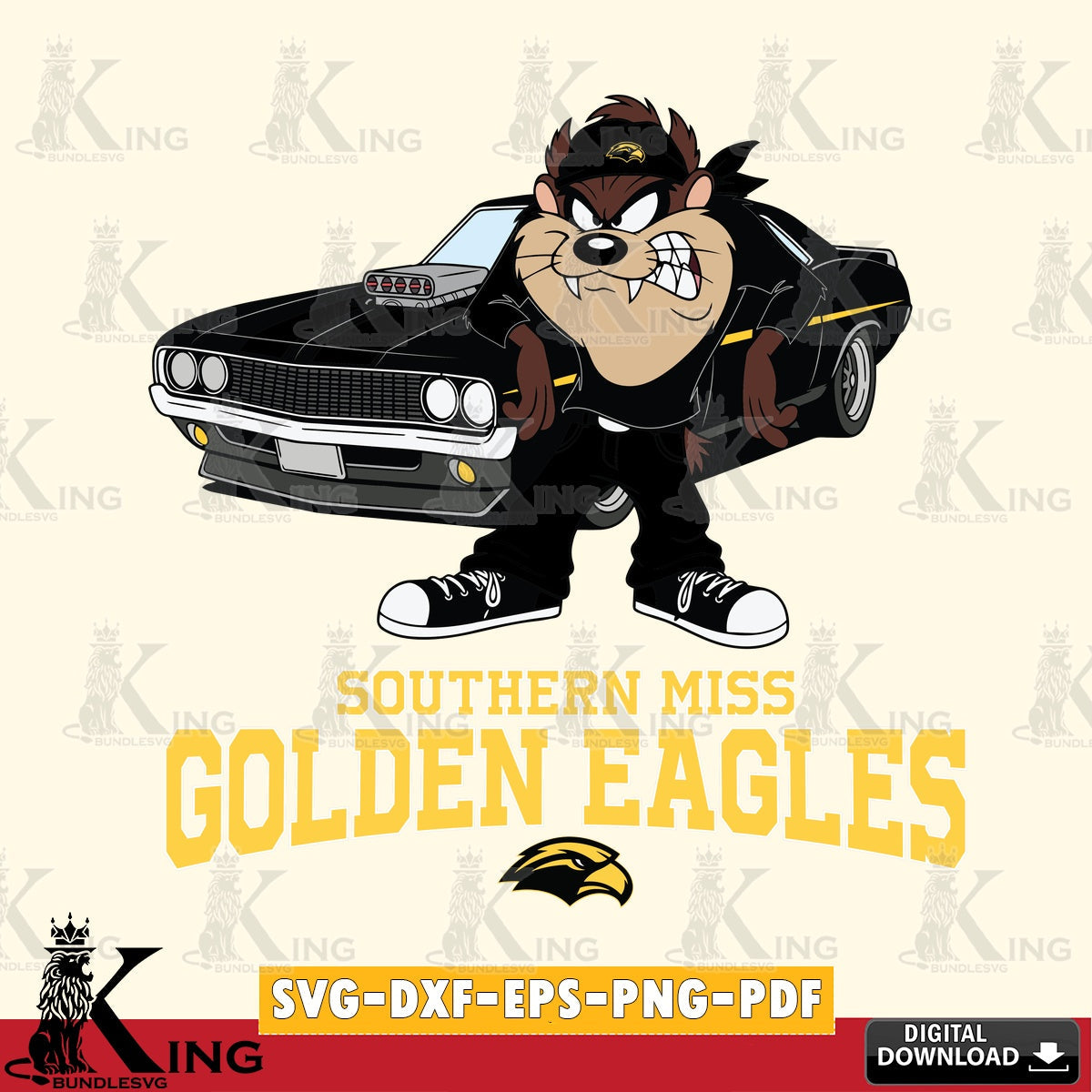 Southern Miss Golden Eagles Taz Racing Car SVG file, Cut file , Digital Download , Instant Download, Taz svg, NCAA svg
