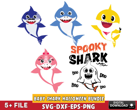 Spooky Shark PNG, baby shark svg, bundle baby shark halloween SVG DXF EPS PNG , for Cricut, Silhouette, Digital download ,Instant Download