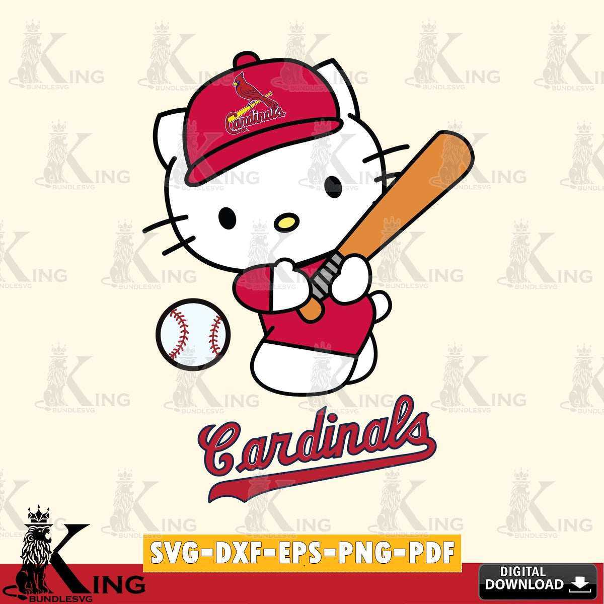 Massive pack of St Louis Cardinals Hello Kitty playing baseball PNG clipart for sublimation printing and graphic design