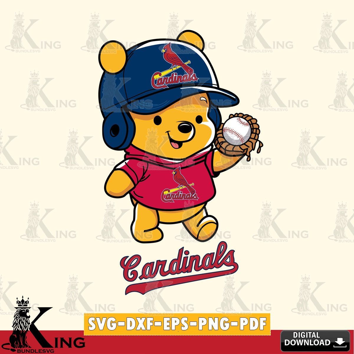 Printable art of St Louis Cardinals Pooh Bear Baseball PNG clipart for sublimation printing and graphic design