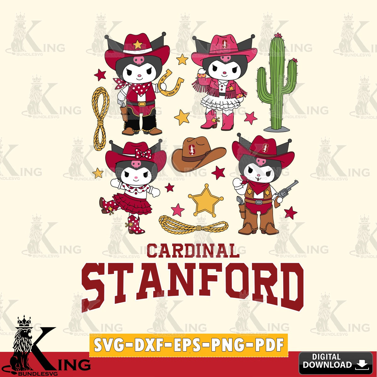 Stanford Cardinal Kuromi Cowboy Western SVG file, Cricut, Cut file , Digital Download , Instant Download, Sanrio svg, Clipart