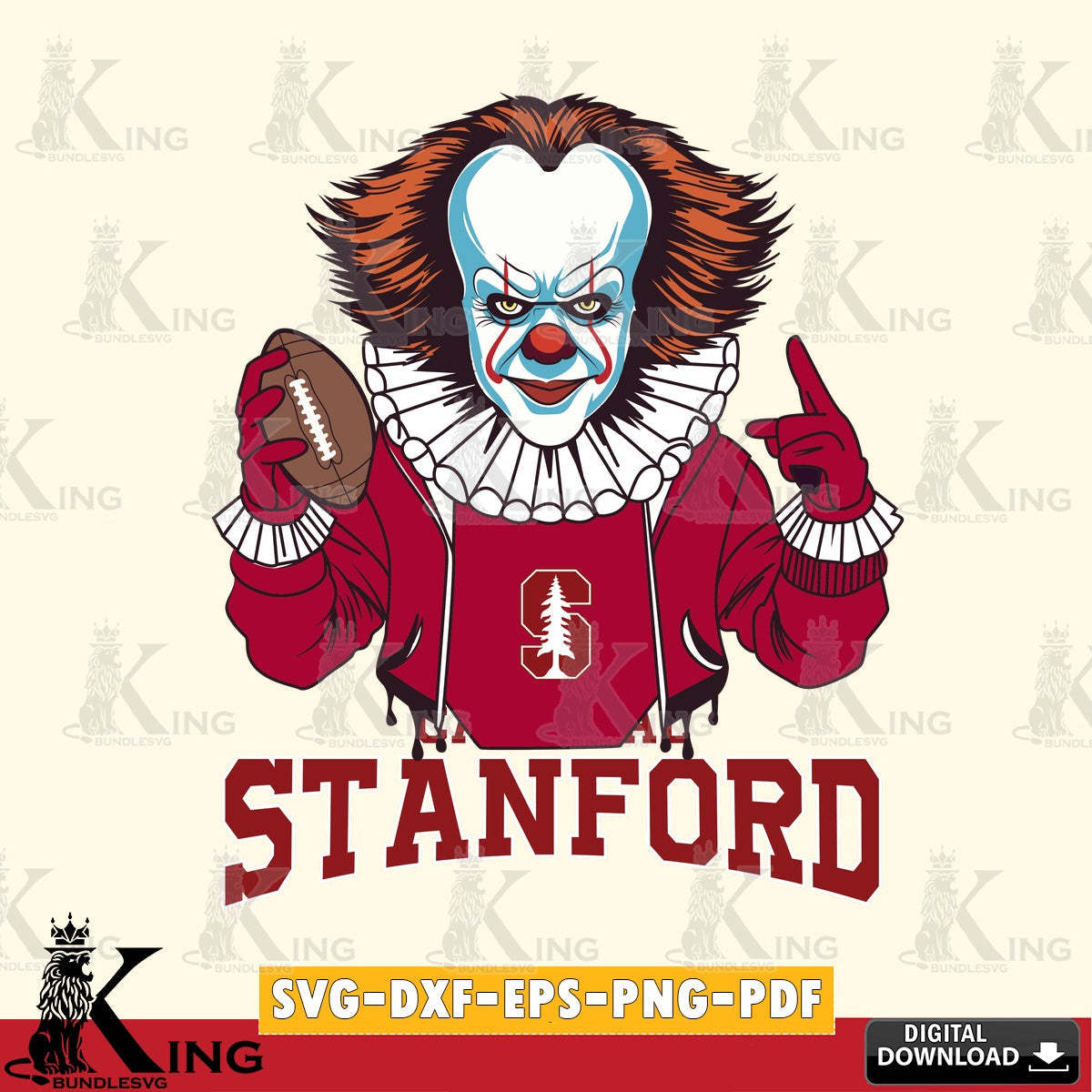 Modern graphic depicting a Stanford Cardinal Pennywise football player, a cut file ideal for vinyl projects and T-shirt printing.