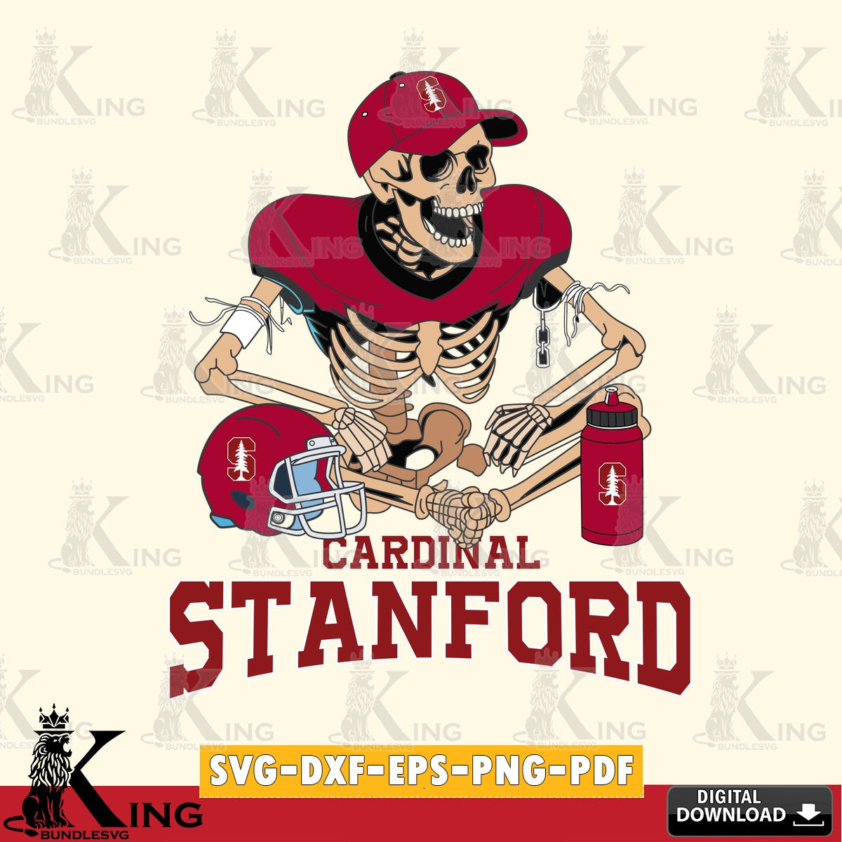 Printable art of Stanford Cardinal Skeleton Player Football NCAA cut file, digital download for Cricut Maker and paper crafts