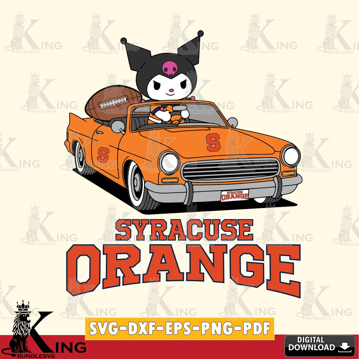 Syracuse Orange Kuromi Car Football Game SVG file, Cricut, Cut file , Digital Download , Instant Download, Sanrio svg, Clipart