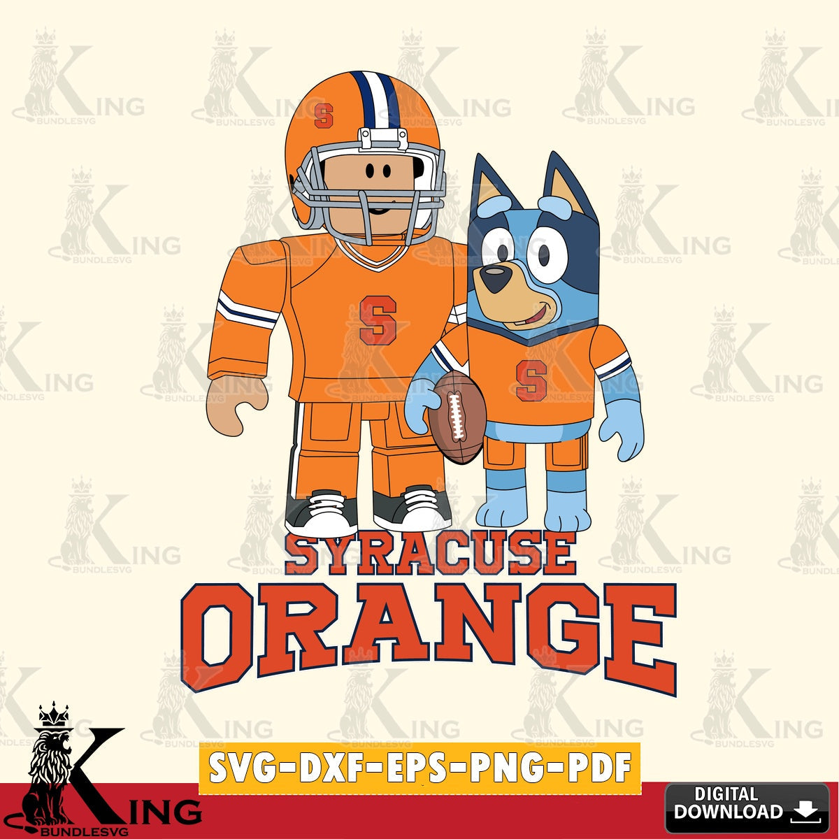 Eye-catching graphic of Syracuse Orange Roblox & Bluey Football, NCAA Cricut, Digital, SVG PNG design suitable for Glowforge and