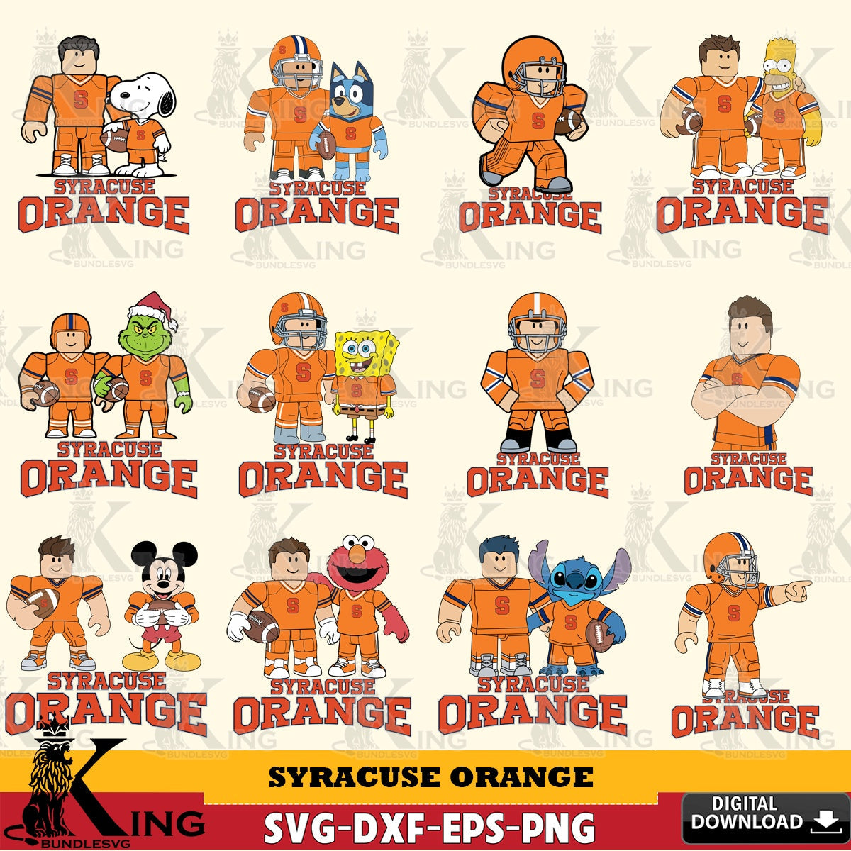 Variety pack of Syracuse Orange Roblox with Friends football NCAA Bundle, cut file ideal for vinyl projects and T-shirt printing