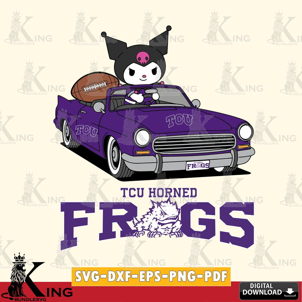 TCU Horned Frogs Kuromi Car Football Game SVG file, Cricut, Cut file , Digital Download , Instant Download, Sanrio svg, Clipart