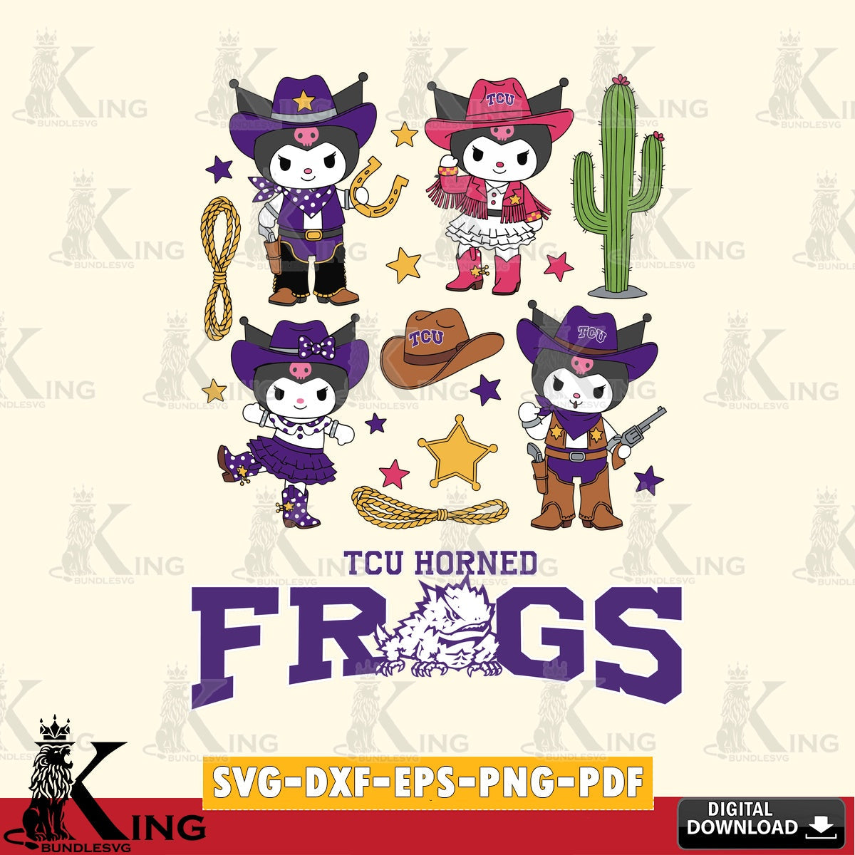 TCU Horned Frogs Kuromi Cowboy Western SVG file, Cricut, Cut file , Digital Download , Instant Download, Sanrio svg, Clipart
