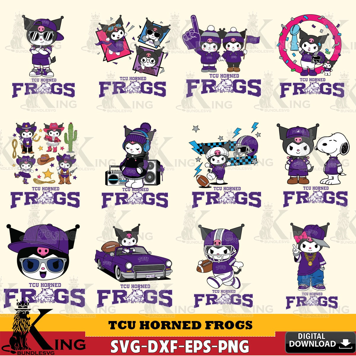 TCU Horned Frogs Kuromi Football Jersey NCAA Bundle SVG file, Cricut, Cut file , Digital Download , Instant Download, Sanrio svg, Clipart