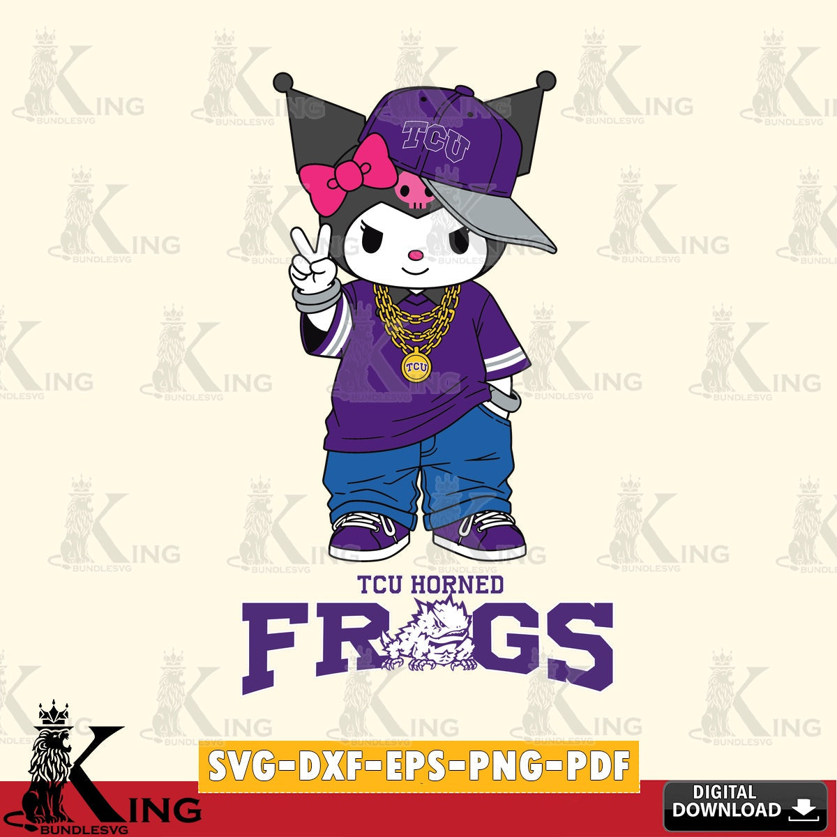 TCU Horned Frogs Kuromi Streetwear Style SVG file, Cricut, Cut file , Digital Download , Instant Download, Sanrio svg, Clipart