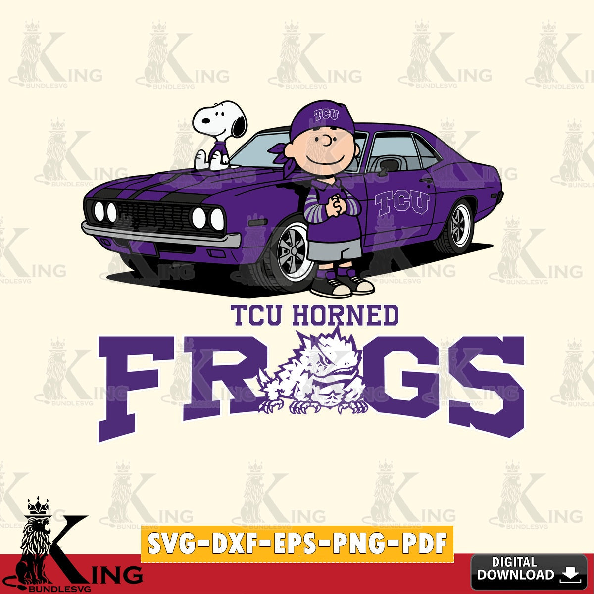 TCU Horned Frogs Peanuts Muscle Car SVG, Cricut, Cut file , Digital Download , Instant Download, Peanuts svg, NCAA svg, Football svg, Sport svg