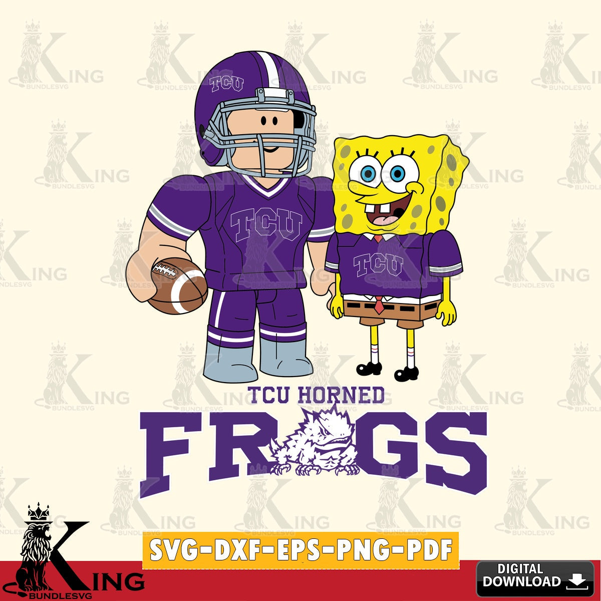 TCU Horned Frogs Roblox & Spongebob Football SVG file , NCAA Cricut, File cut , Digital Download , PDF File