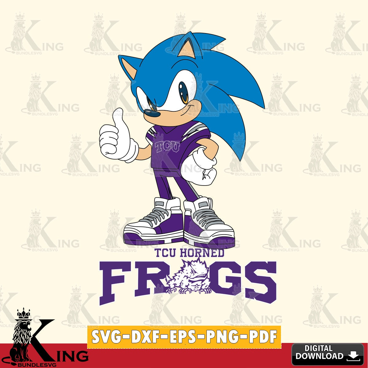 TCU Horned Frogs Sonic Like Football SVG file, Vector , Digital Download , PDF File , Instant Download