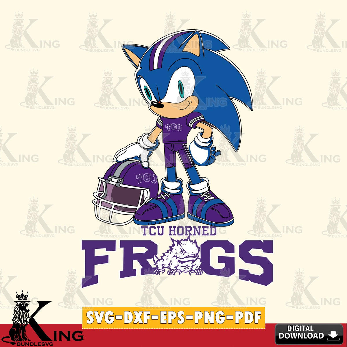TCU Horned Frogs Sonic Player Football SVG file, Vector , Digital Download , PDF File , Instant Download