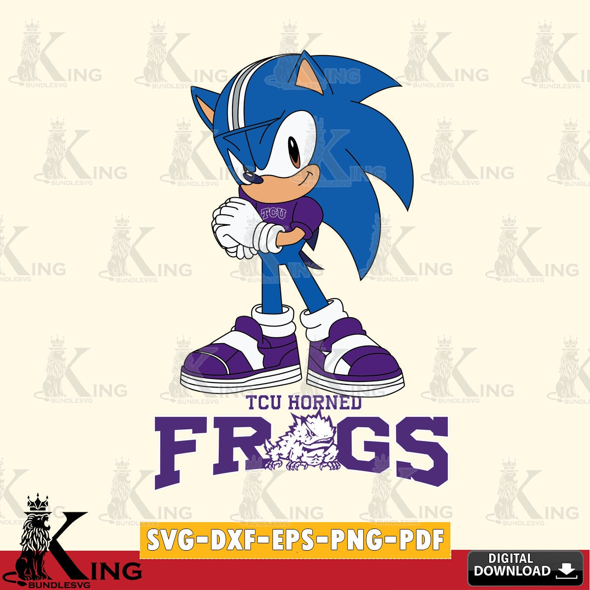 High-quality graphic of a cute TCU Horned Frogs Sonic Football digital file for silhouette cameo and cricut projects