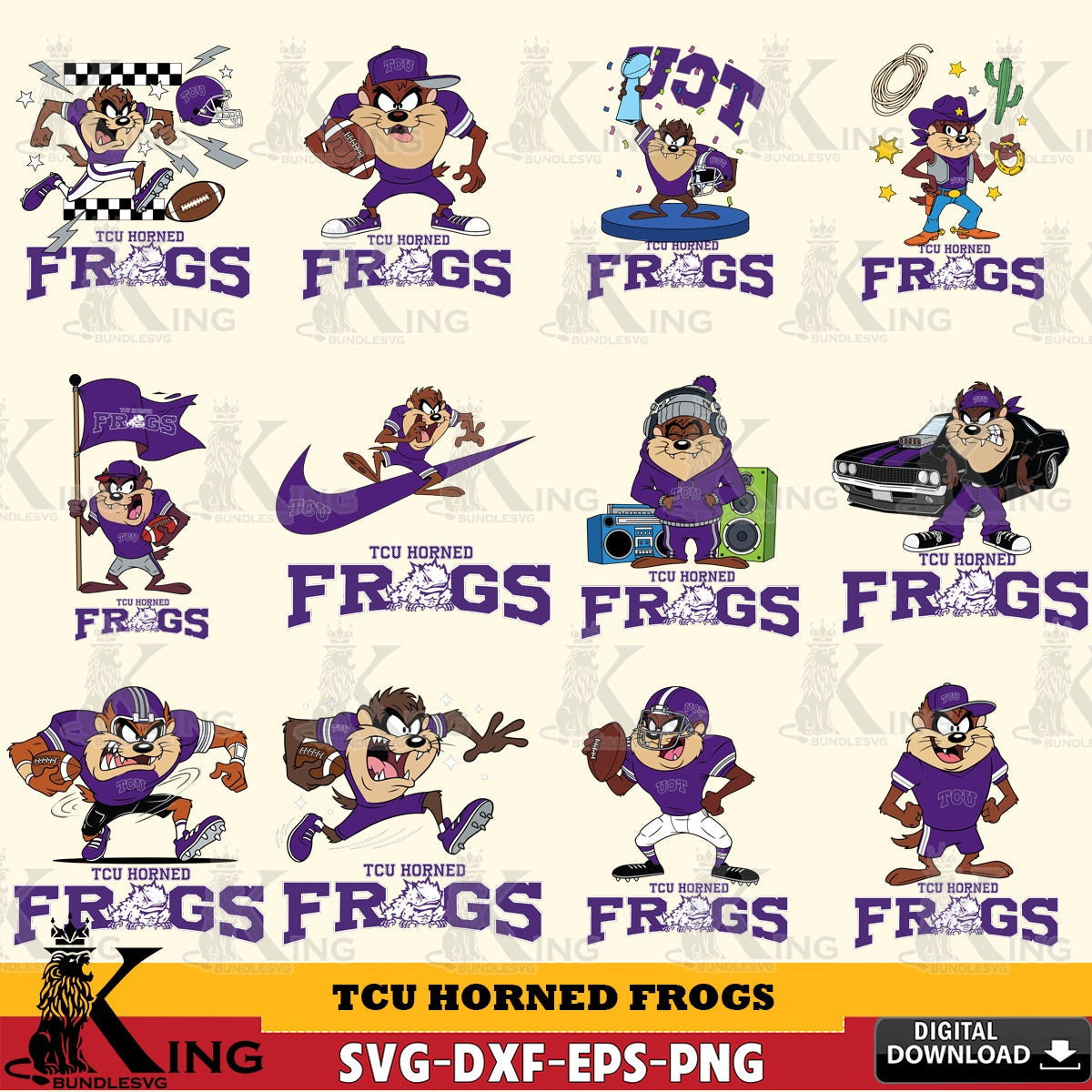 TCU Horned Frogs Taz Football NCAA Bundle SVG file, Cut file , Digital Download , Instant Download, Taz svg, NCAA svg