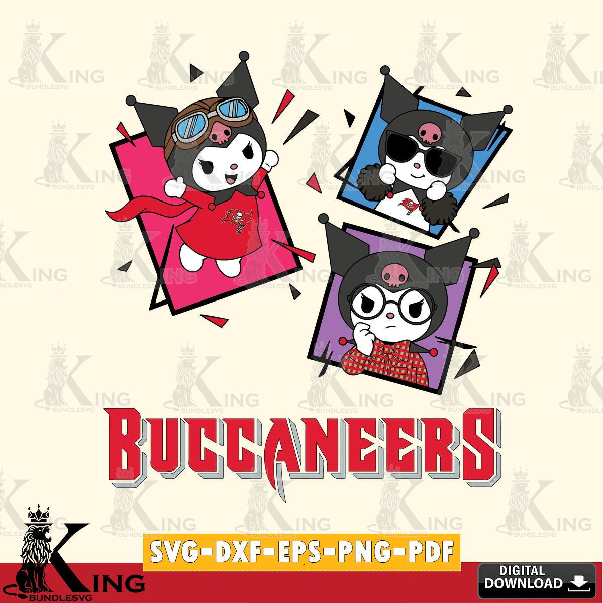 Tampa Bay Buccaneers Kuromi Action Football SVG file, Cricut, Cut file , Digital Download , Instant Download, Sanrio svg, Clipart