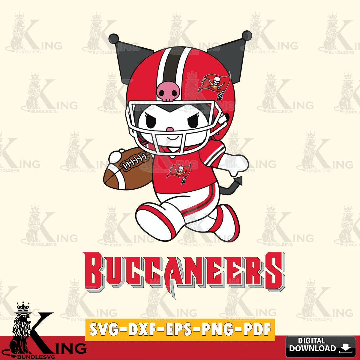 Tampa Bay Buccaneers Kuromi Football Run SVG file, Cricut, Cut file , Digital Download , Instant Download, Sanrio svg, Clipart
