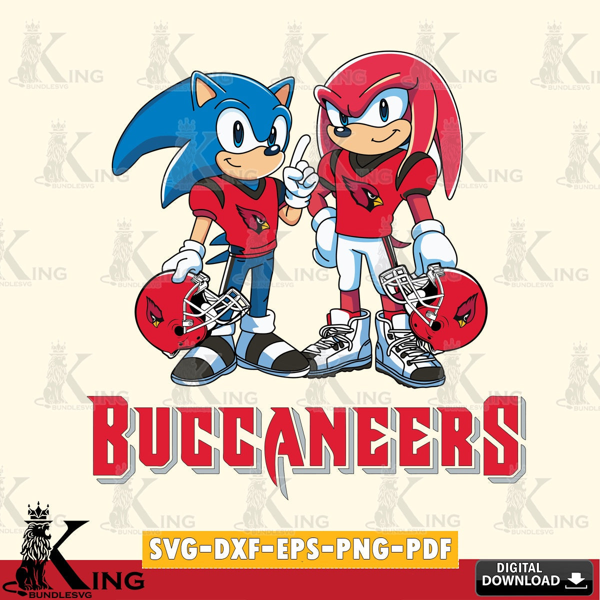 Creative design featuring Tampa Bay Buccaneers Sonic and Knuckles football, a digital file for silhouette cameo and cricut