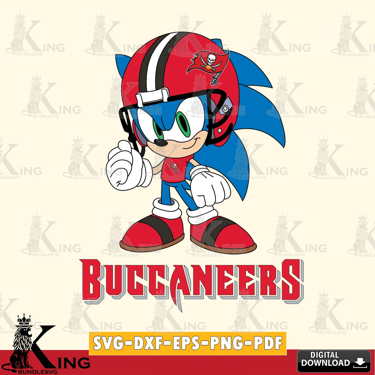 Custom design featuring Tampa Bay Buccaneers Sonic Football Mascot as a vector digital file for silhouette cameo and cricut