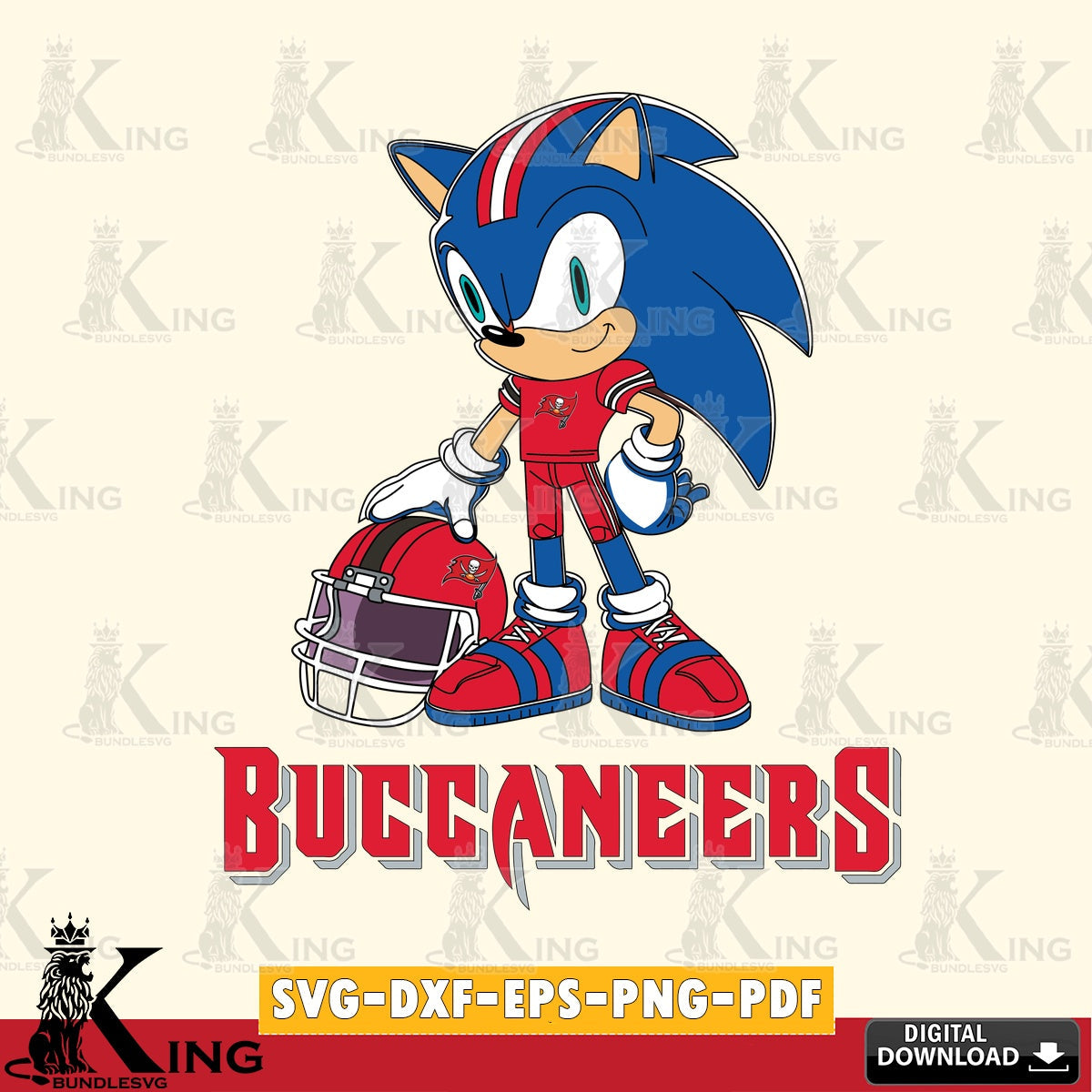 Unique artwork depicting a Tampa Bay Buccaneers Sonic Player Football SVG PNG design suitable for Glowforge and laser cutting