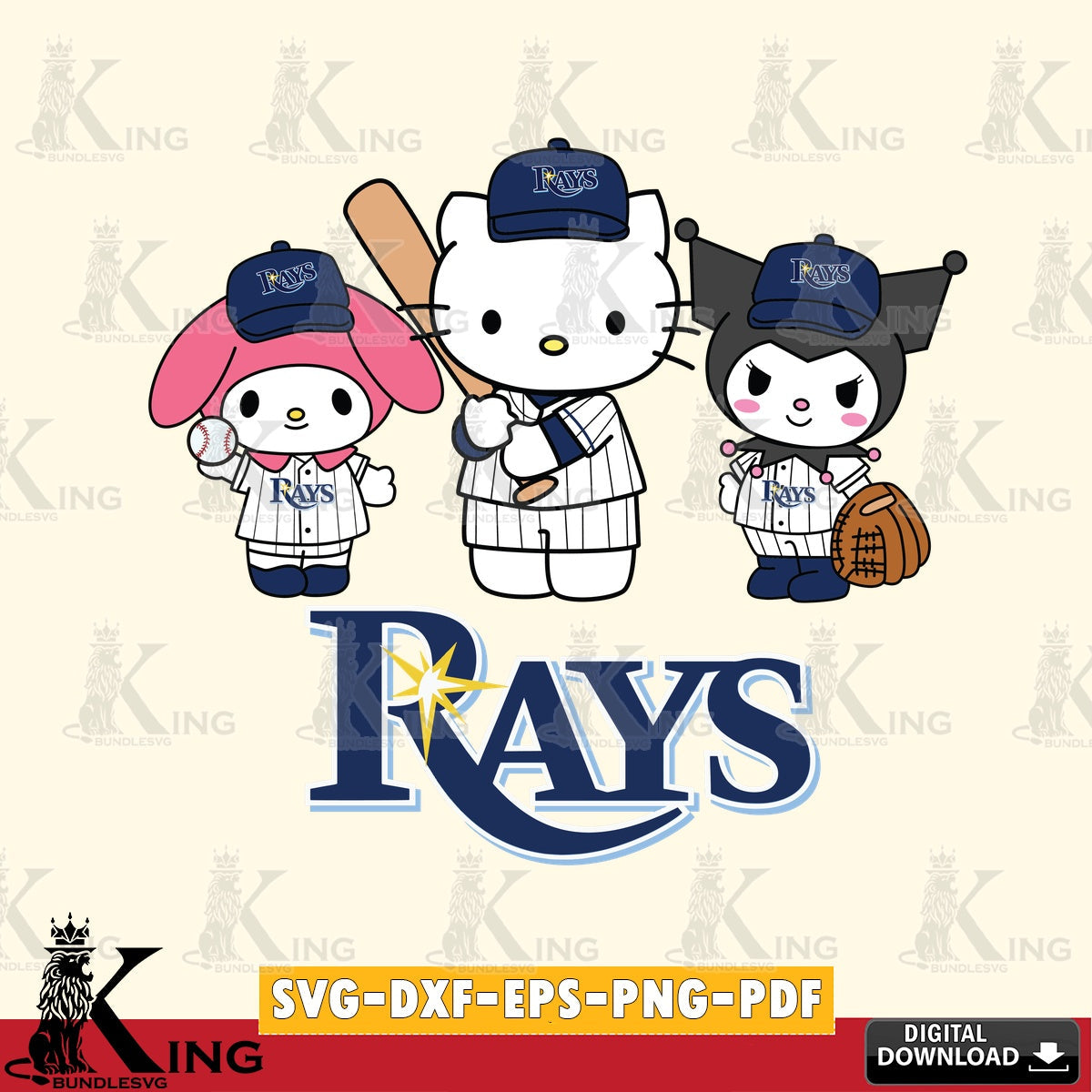 Artistic drawing of Tampa Bay Rays cute kawaii friends, versatile clip art for stickers, decals, and mugs.