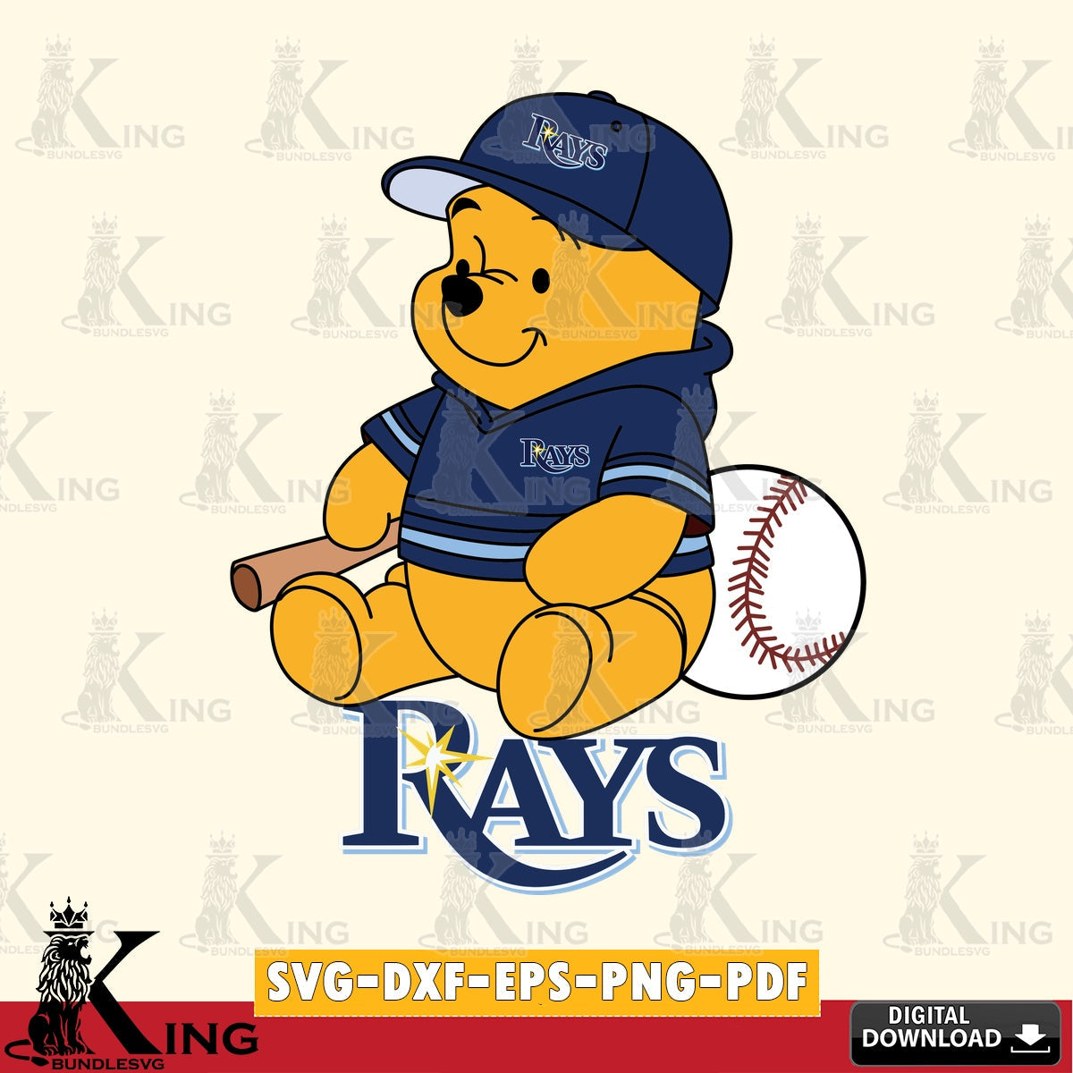 Eye-catching graphic of Tampa Bay Rays Winnie the Pooh baseball, printable vector design for sublimation and crafts