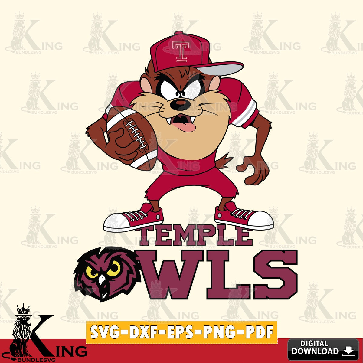 Temple Owls Đồng phục bóng đá Taz SVG file, Cut file , Digital Download , Instant Download, Taz svg, NCAA svg