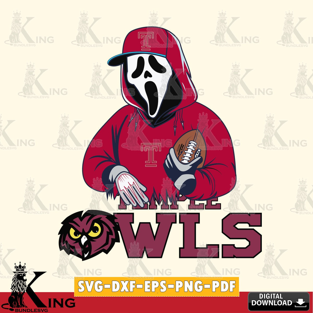 Stylish representation of Temple Owls Ghostface Scream player Football, a printable vector design for sublimation and crafts