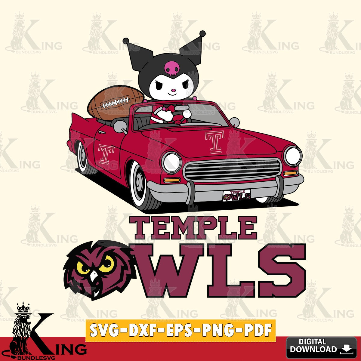 Temple Owls Kuromi Car Football Game SVG file, Cricut, Cut file , Digital Download , Instant Download, Sanrio svg, Clipart