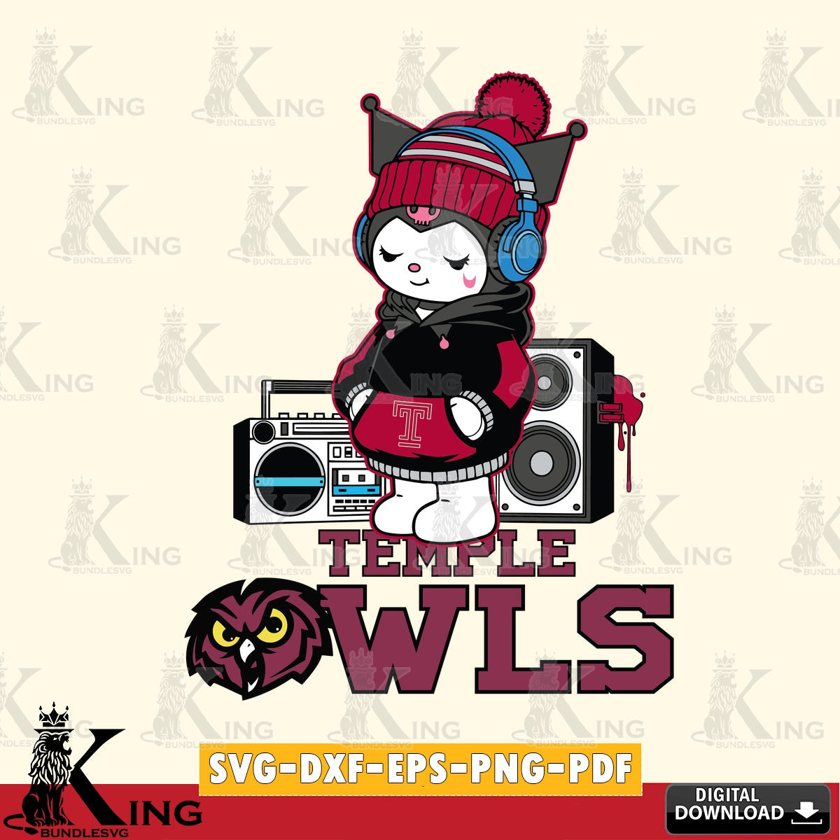 Temple Owls Kuromi Football Music SVG file, Cricut, Cut file , Digital Download , Instant Download, Sanrio svg, Clipart