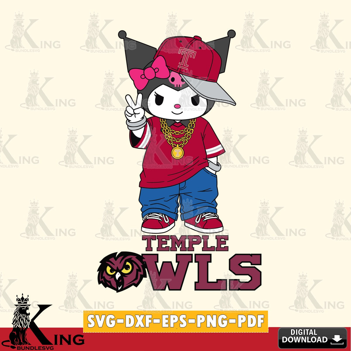Temple Owls Kuromi Streetwear Style SVG file, Cricut, Cut file , Digital Download , Instant Download, Sanrio svg, Clipart