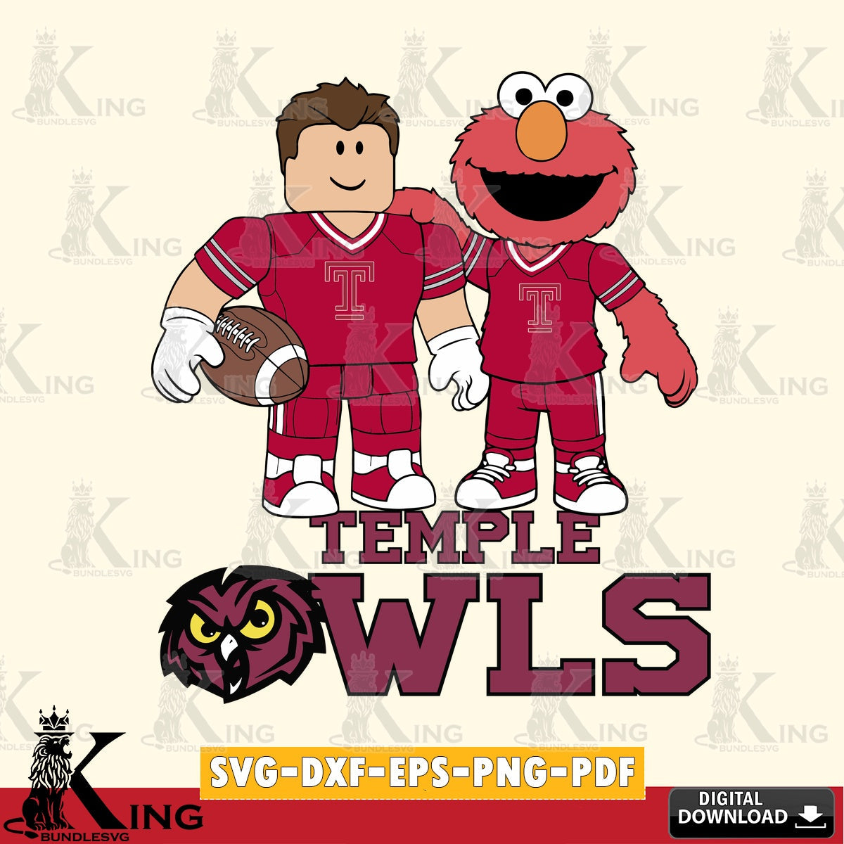 Temple Owls Roblox & Elmo Football SVG file , NCAA Cricut, File cut , Digital Download , PDF File