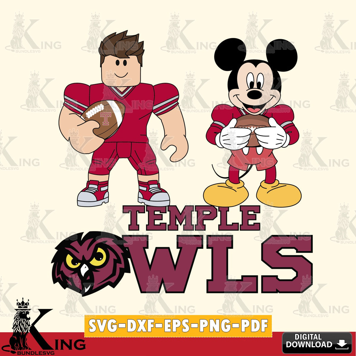 Temple Owls Roblox & Mickey Football SVG file , NCAA Cricut, File cut , Digital Download , PDF File