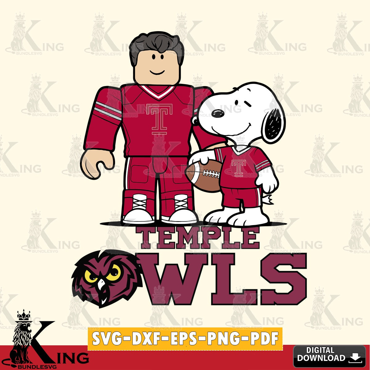 Temple Owls Roblox & Snoopy Football SVG file , NCAA Cricut, File cut , Digital Download , PDF File