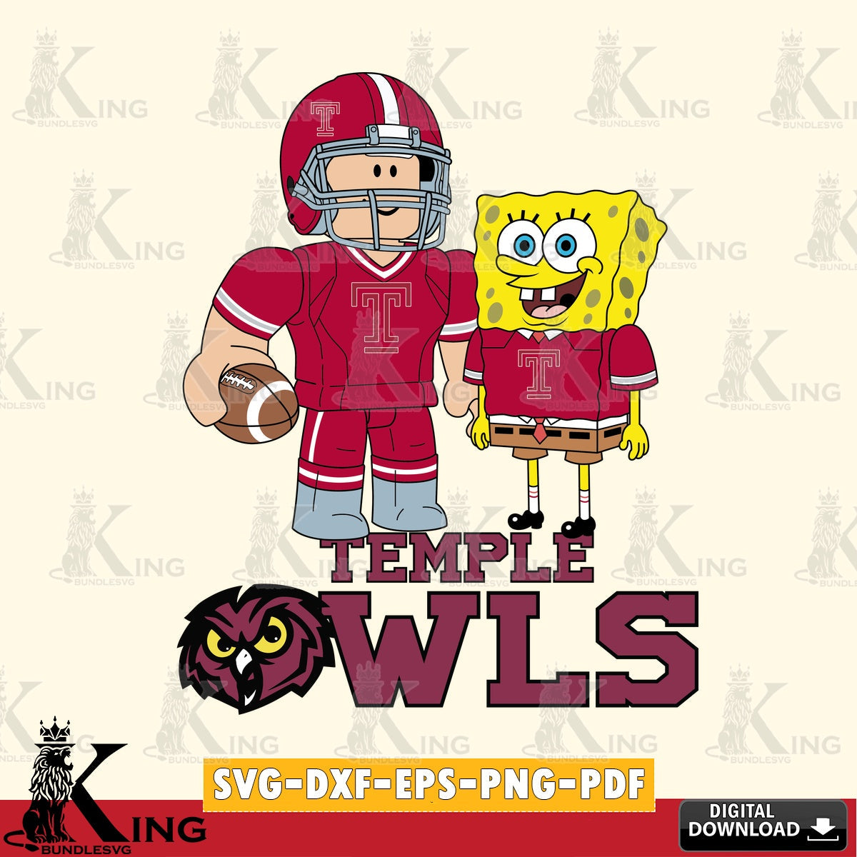 Temple Owls Roblox & Spongebob Football SVG file , NCAA Cricut, File cut , Digital Download , PDF File