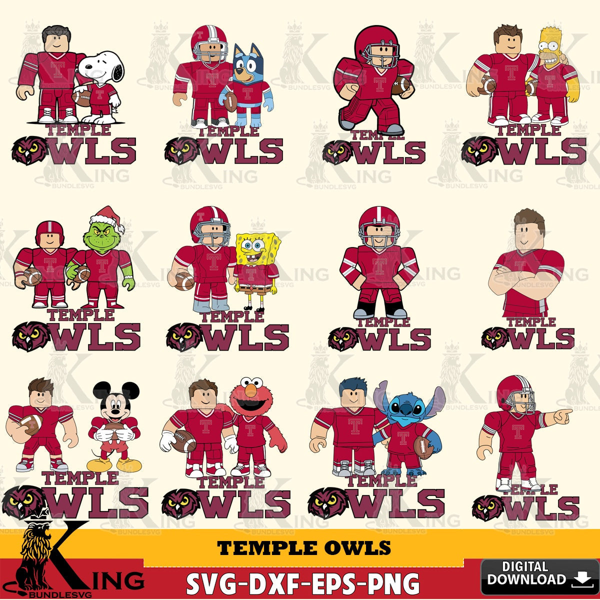 Temple Owls Roblox With Friends football NCAA Bundle SVG file , NCAA Cricut, File cut , Digital Download , PDF File