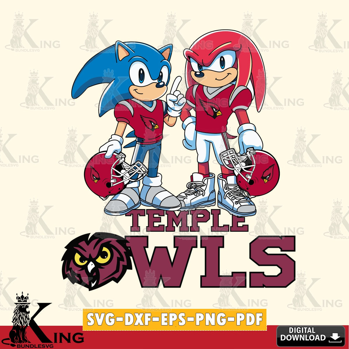 Temple Owls Sonic And Knuckles Football SVG file, Vector , Digital Download , PDF File , Instant Download