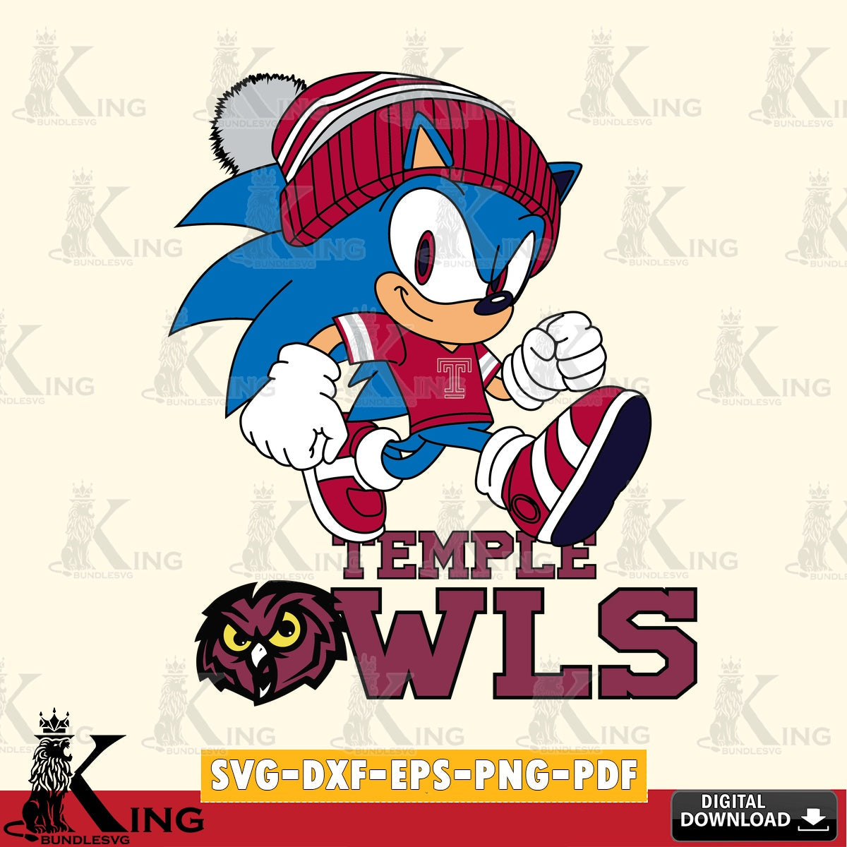 Temple Owls Sonic Football SVG file, Vector , Digital Download , PDF File , Instant Download