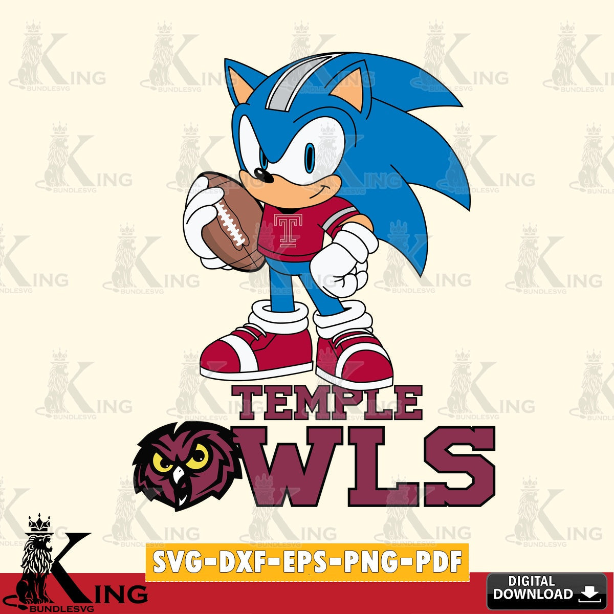 Temple Owls Sonic Game Day Ready SVG file, Vector , Digital Download , PDF File , Instant Download
