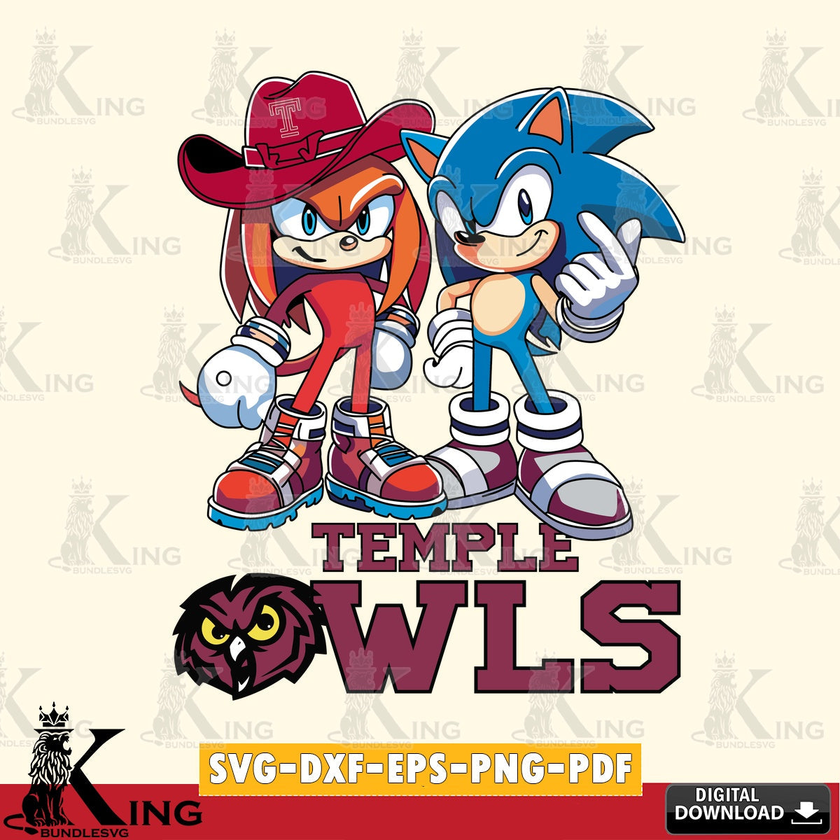 Temple Owls Sonic & Knuckles Football Mascot SVG file, Vector , Digital Download , PDF File , Instant Download
