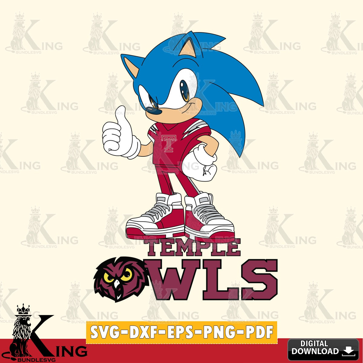 Temple Owls Sonic Like Football SVG file, Vector , Digital Download , PDF File , Instant Download