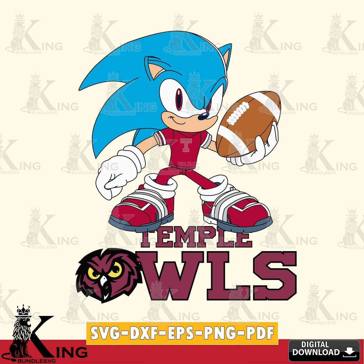 Temple Owls Sonic Rugby SVG file, Vector , Digital Download , PDF File , Instant Download