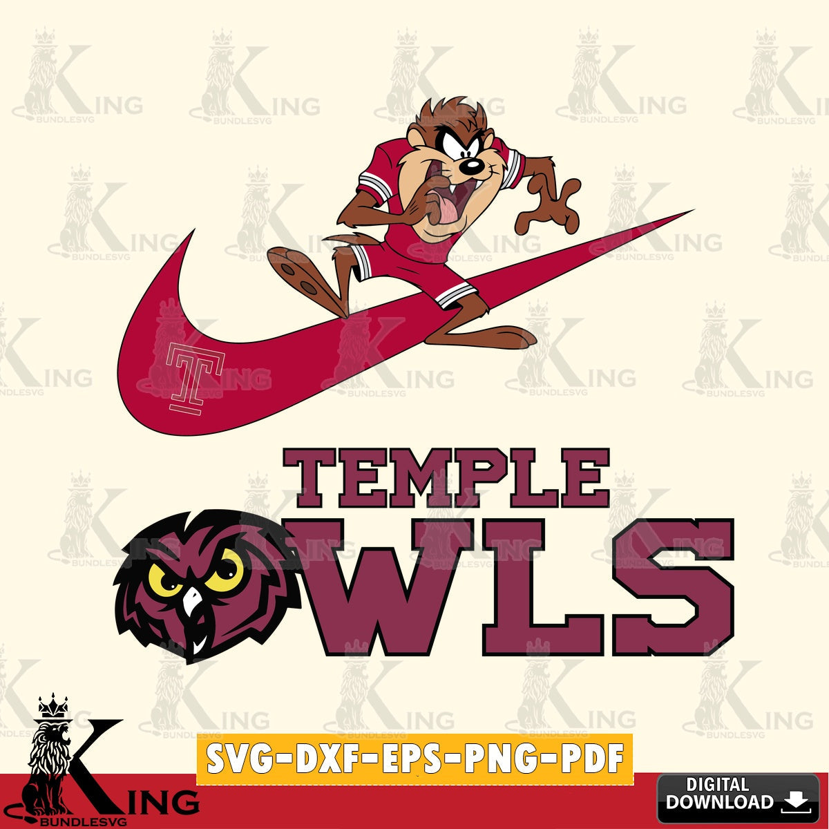 Temple Owls Taz Football Nike SVG file, Cut file , Digital Download , Instant Download, Taz svg, NCAA svg