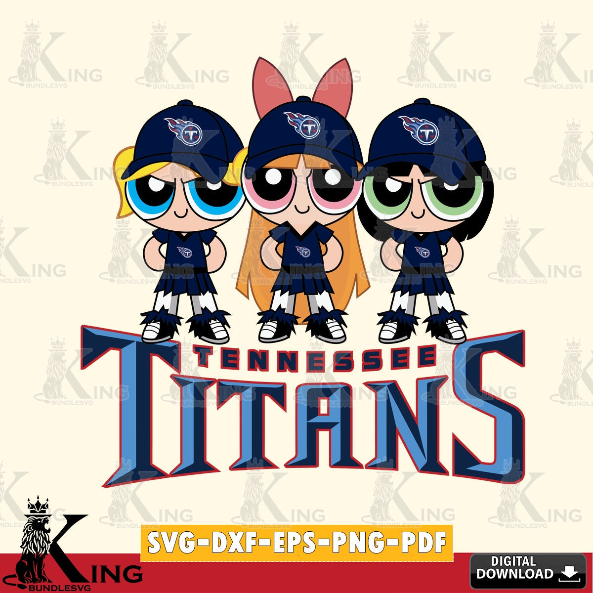 Vector design showing Tennessee Titans PowerPuff Girls Football, a digital file for silhouette cameo and cricut projects.