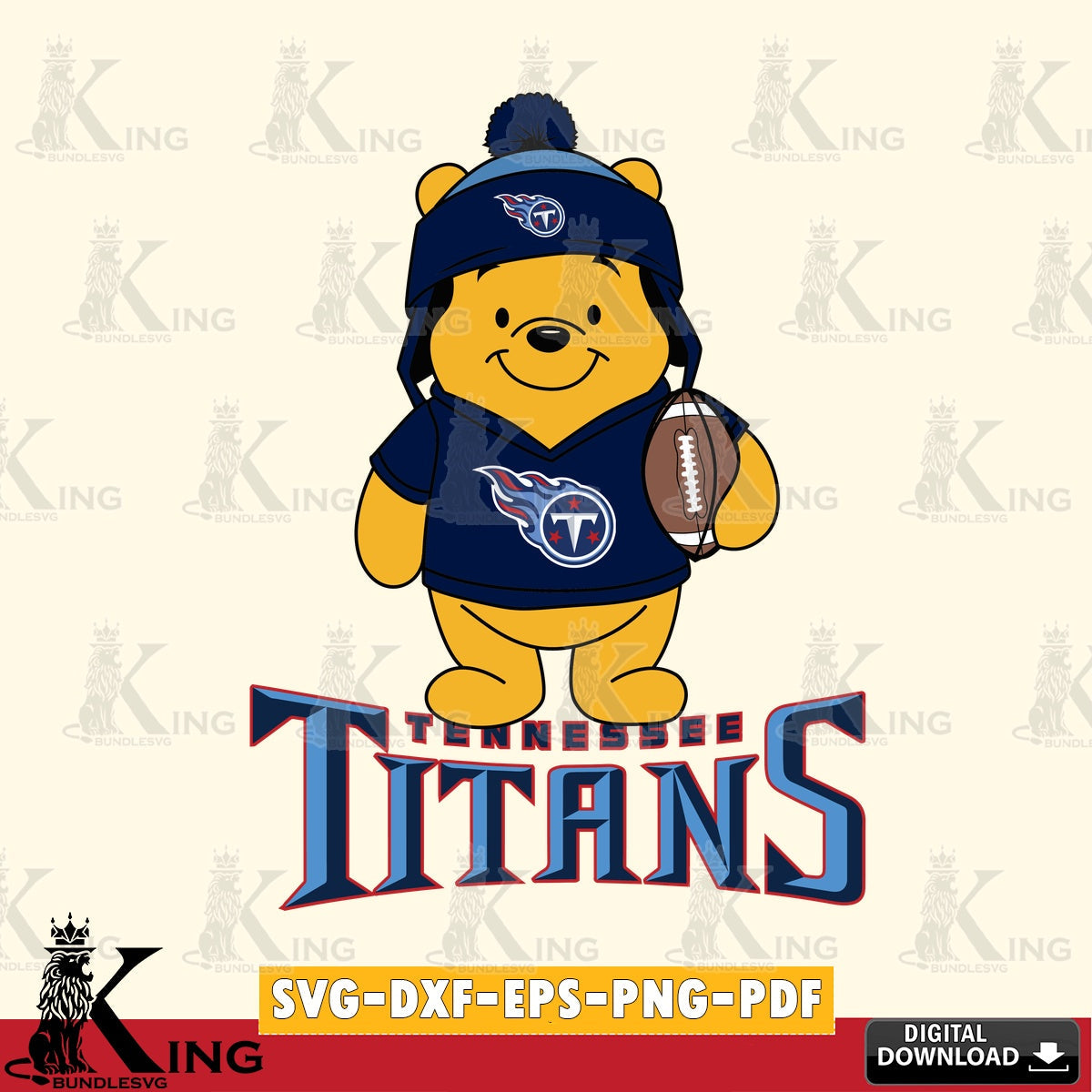 Beautiful illustration of a Tennessee Titans Winnie the Pooh player football design, vector art for engraving, cutting, and