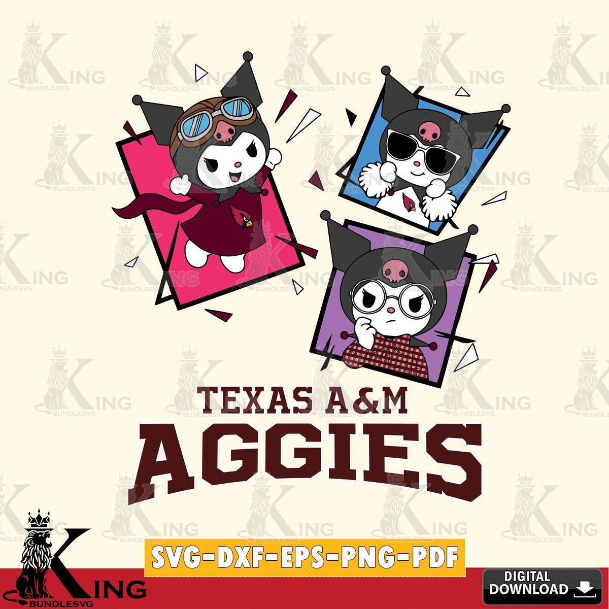 Texas A M Aggies Kuromi Action Football SVG file, Cricut, Cut file , Digital Download , Instant Download, Sanrio svg, Clipart