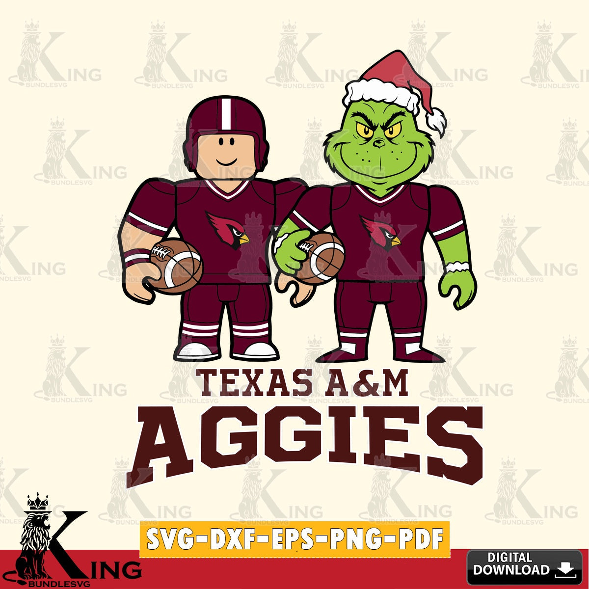 Texas A M Aggies Roblox & Grinch Football SVG file , NCAA Cricut, File cut , Digital Download , PDF File