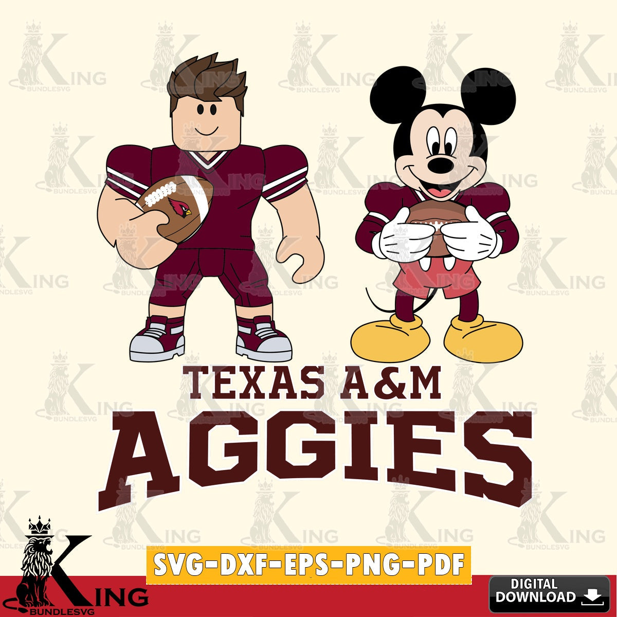Texas A M Aggies Roblox & Mickey Football SVG file , NCAA Cricut, File cut , Digital Download , PDF File